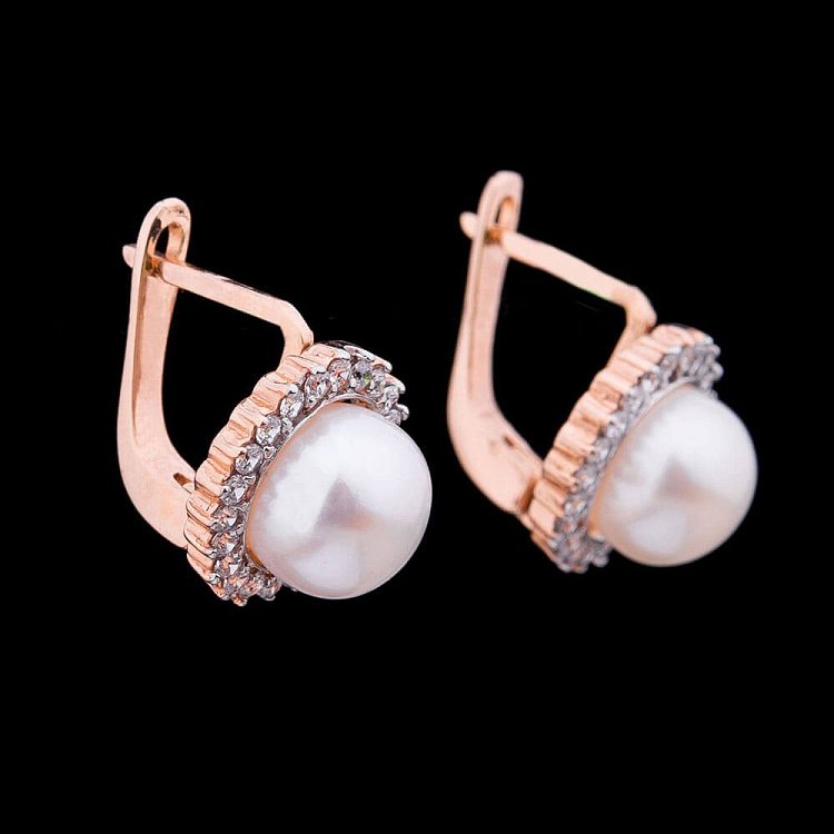 Золоті сережки з перлами і фіанітами с02753 від ювелірного магазину Онікс - 3