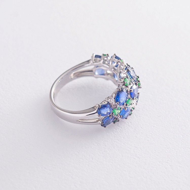 Золота каблучка з сапфірами, діамантами і уваровітами MR19563gm від ювелірного магазину Онікс - 1