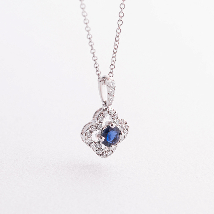 Золотое колье "Клевер" (бриллианты, сапфир) колб0167ca от ювелирного магазина Оникс - 1