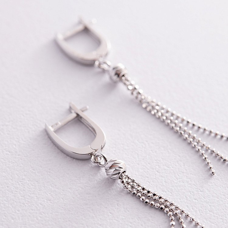 Сережки "Кульки" з ланцюжками (біле золото) с07815 від ювелірного магазину Онікс - 2