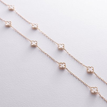 Кольє "Конюшина" з перламутром mini (жовте золото) кол02430