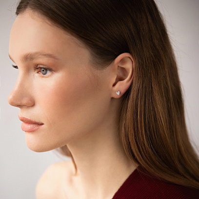 Золотые серьги - пусеты "Сердечки" с бриллиантами сб0550mi №2