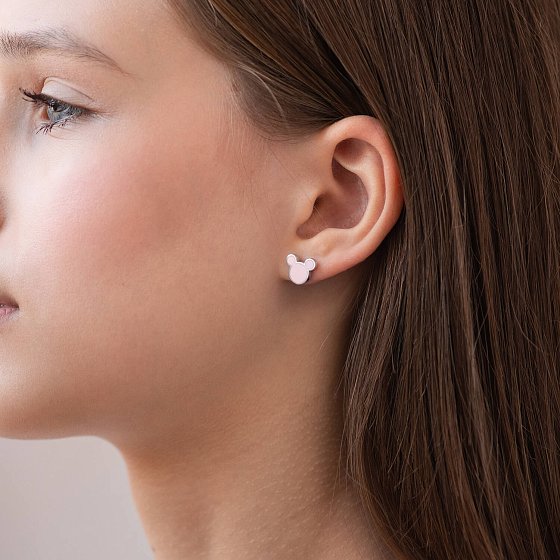 Детские серьги - пусеты "Микки Маус" в серебре (розовая эмаль) 1379 №2