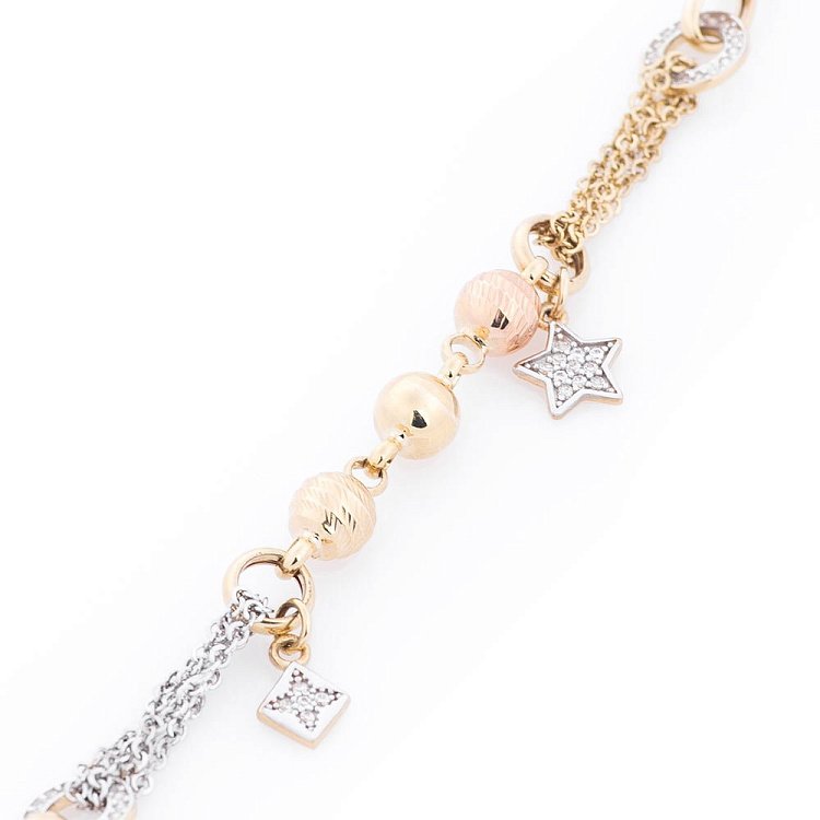 Золотой цепочный браслет с подвесками б02837 от ювелирного магазина Оникс - 1