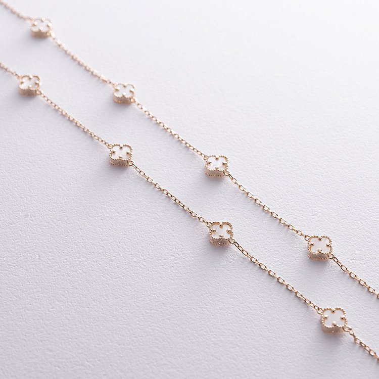 Кольє "Конюшина" з перламутром mini (жовте золото) кол02430 від ювелірного магазину Онікс