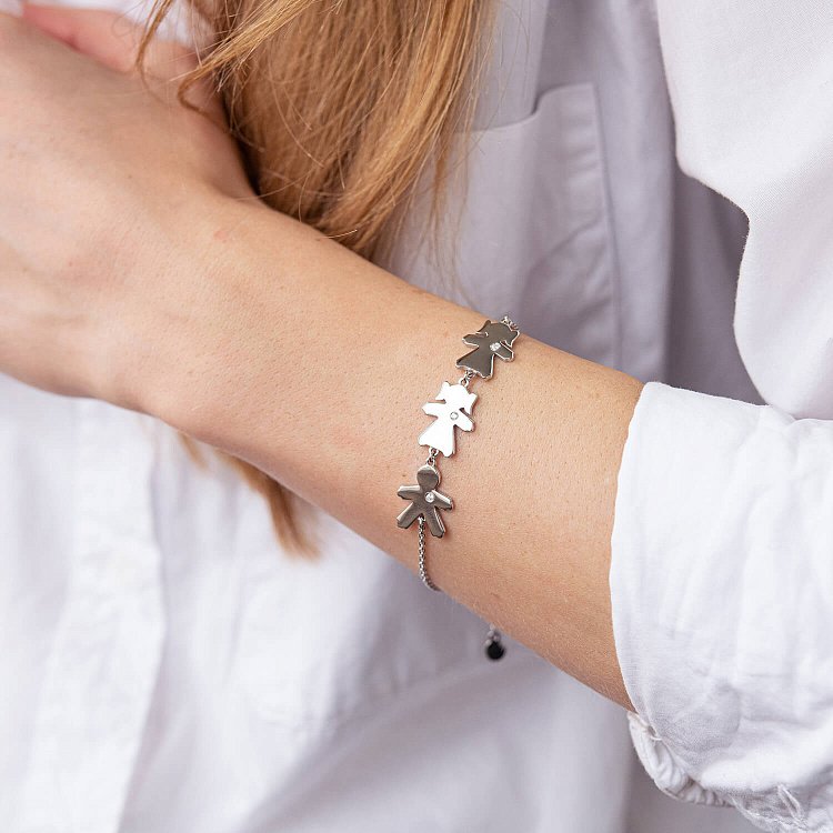 Серебряный браслет "Две девочки и мальчик" (возможна гравировка) 2087 от ювелирного магазина Оникс - 1