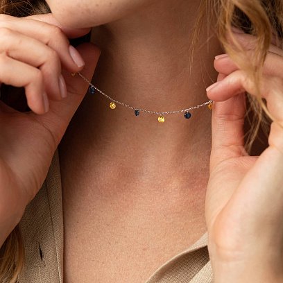 Колье "Украинка" в серебре (синие и желтые фианиты) 181225 №10