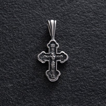 Серебряный крестик "Распятие Иисуса Христа, икона Покрова Пресвятой Богородицы" 132706