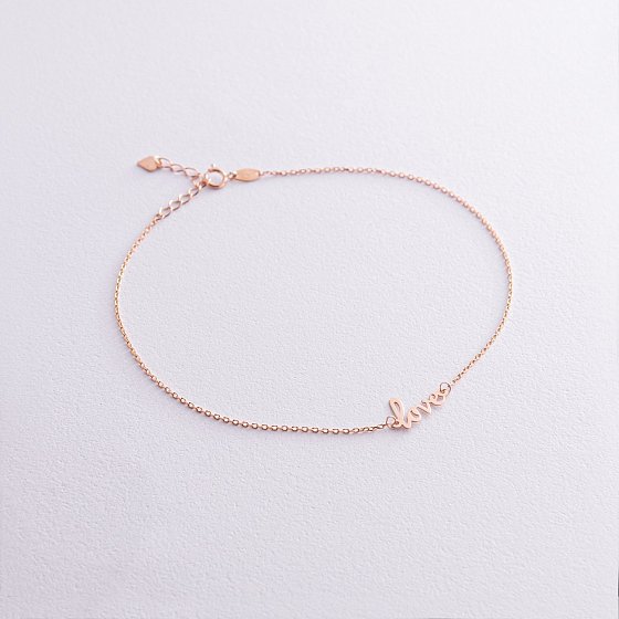 Золотой браслет на ногу "Love" б03685 №4