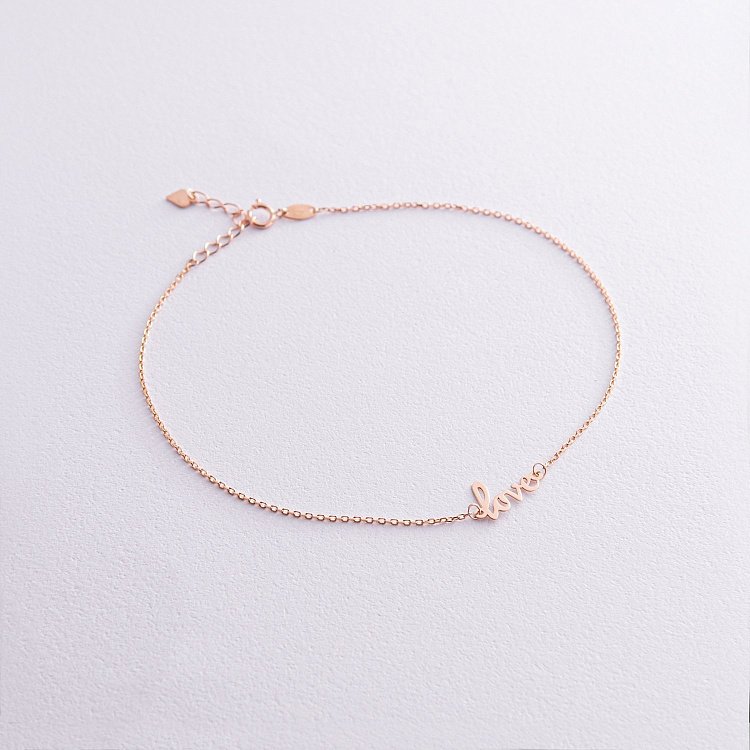 Золотой браслет на ногу "Love" б03685 от ювелирного магазина Оникс - 4