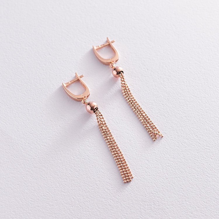 Золотые висячие серьги с шариками с06282 от ювелирного магазина Оникс