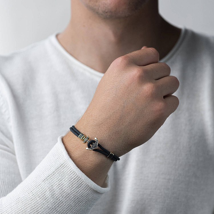 Каучуковый браслет в золоте "Якорь" с фианитами б02368 от ювелирного магазина Оникс - 1