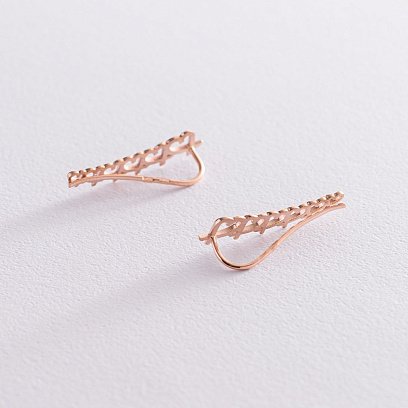 Серьги - клаймберы "Сердечки" в красном золоте с07105 №4