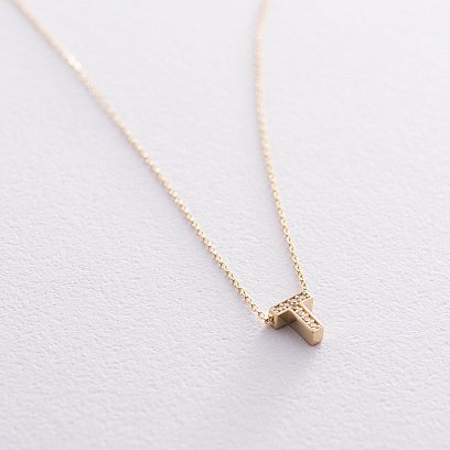 Кольє з буквою "Т" в жовтому золоті (фіаніти) кол01165Т