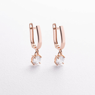 Золоті сережки з фіанітами на англійській застібці с01444