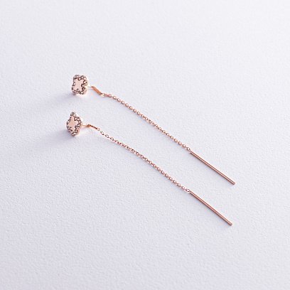 Золоті сережки - протяжки "Конюшина" з фіанітами с07951 №3