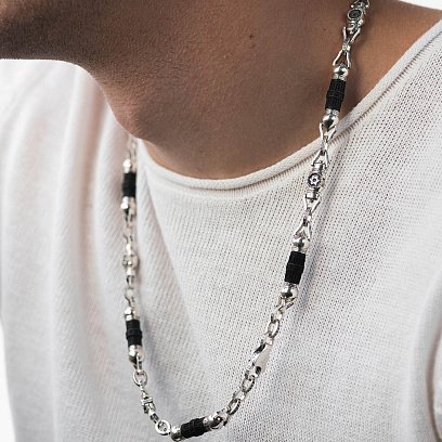 Мужская серебряная цепочка "Звезда Давида" с эбеновым деревом 811 №2