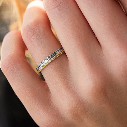 Золотое кольцо "Флаг Украины" с голубыми и желтыми бриллиантами 232321121 №4