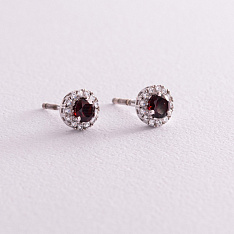 Серебряные серьги - пусеты с пиропами и фианитами 2112/9р-GAR