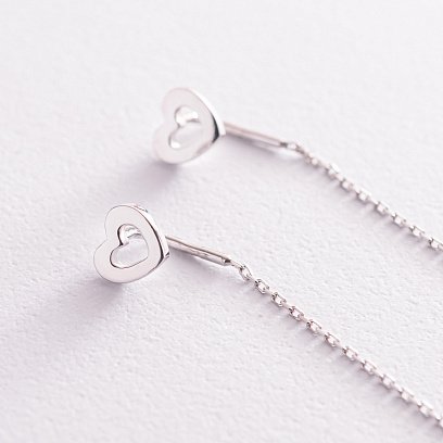 Золоті сережки - протяжки "Сердечки" с07703 №3