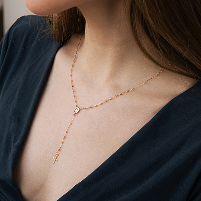 Золотое колье "Розарий" с крестиком и ладанкой кол01154 №6