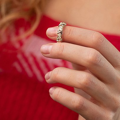 Каблучка "Rosie" з фіанітами (жовте, біле золото) к08193 №6