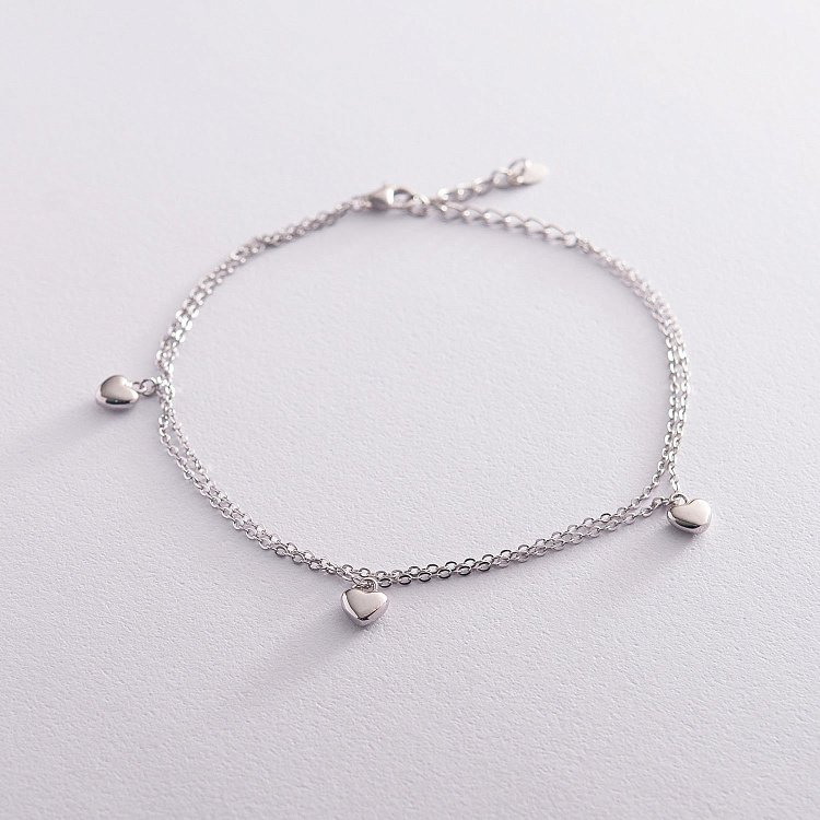 Срібний браслет на ногу з сердечками 141420 від ювелірного магазину Онікс