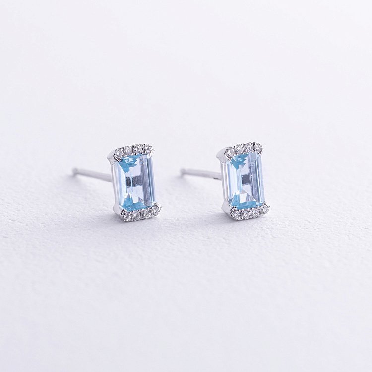 Золотые серьги - пусеты (топазы, бриллианты) сб0519sm от ювелирного магазина Оникс - 2