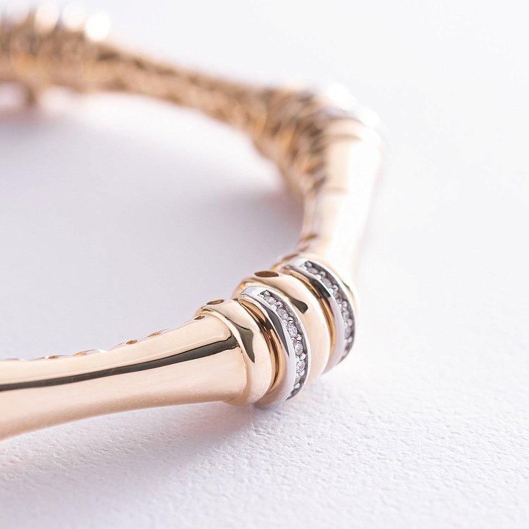 Жорсткий браслет в жовтому золоті з фіанітами б04474 від ювелірного магазину Онікс - 2