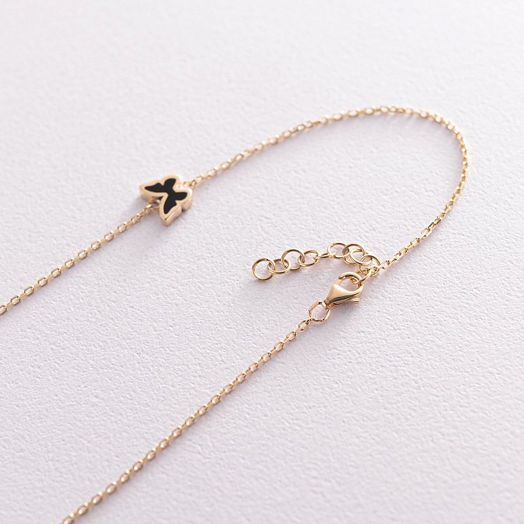 Кольє "Метелики" в жовтому золоті (емаль) кол01656 від ювелірного магазину Онікс - 3