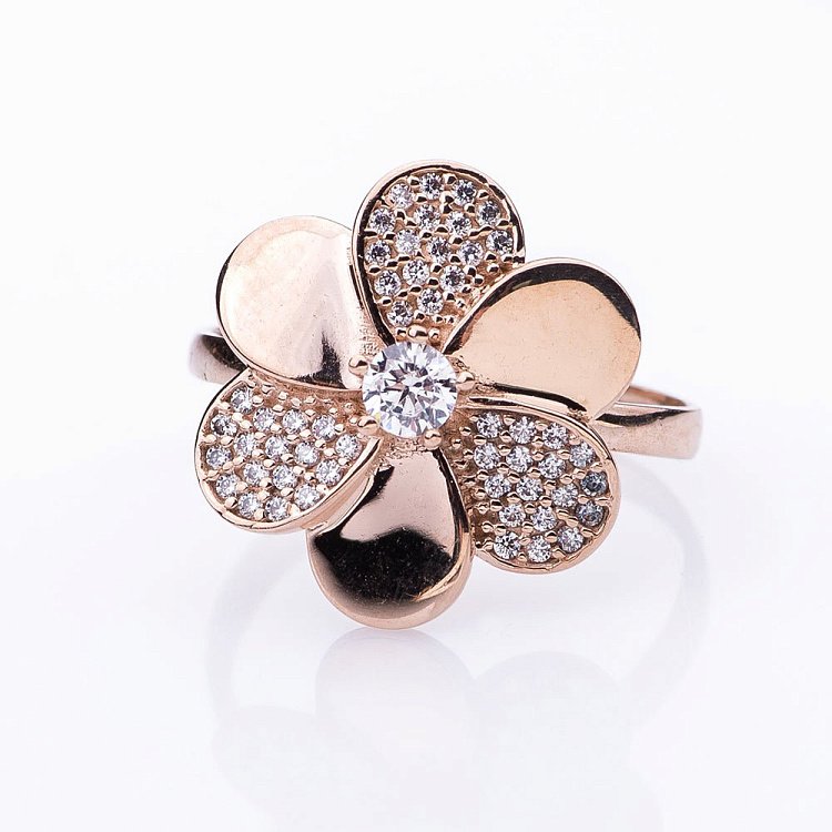 Золота каблучка "Квіточка" з фіанітами к04953 від ювелірного магазину Онікс - 2