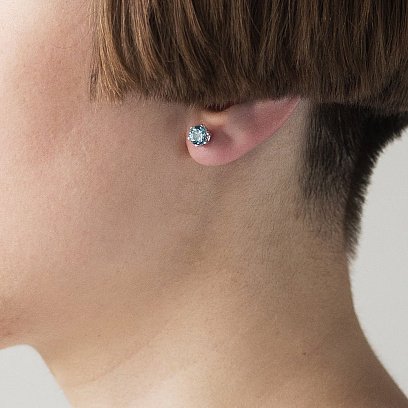 Срібні сережки - пусети з синтетичним топазом 121980 №4