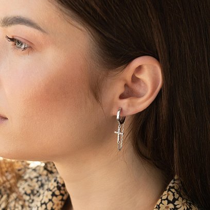 Серебряные серьги "Крестики с цепочками" (фианиты) OR133010 №3