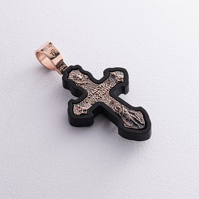 Золотой крест "Распятие. Спаси и Сохрани" с эбеновым деревом 631з №3