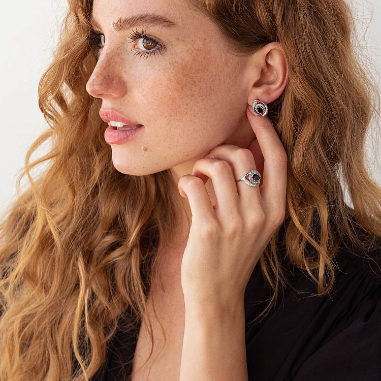 Золоті сережки з діамантами і сапфірами с2136 від ювелірного магазину Онікс - 1