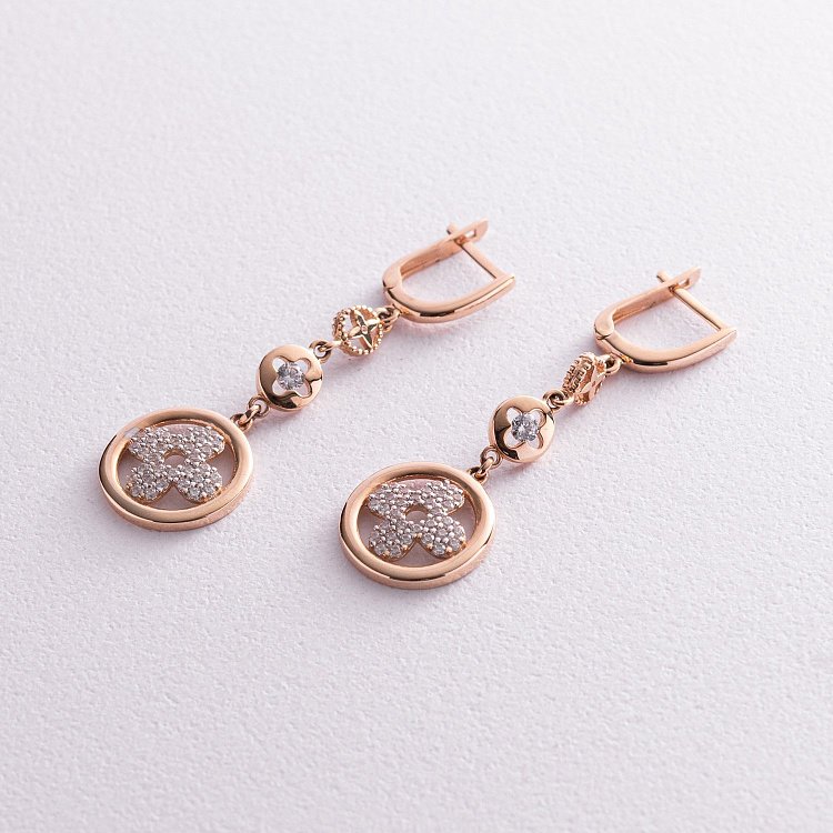 Золоті сережки "Конюшина" з фіанітами с04835 від ювелірного магазину Онікс