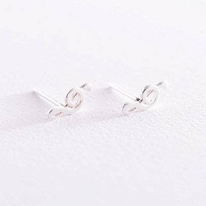 Серебряные серьги - пусеты "Скрипичный ключ" 122827 №2