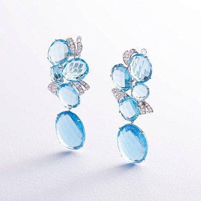 Золотые серьги с бриллиантами и топазами с1547A1