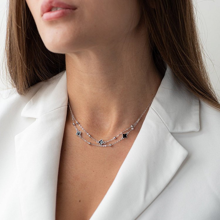 Срібне кольє "Конюшина" (емаль) 181061 від ювелірного магазину Онікс - 5