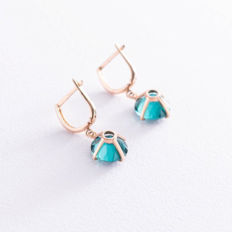 Золотые серьги "Влечение" с синтетическим турмалином с05298 от ювелирного магазина Оникс - 3