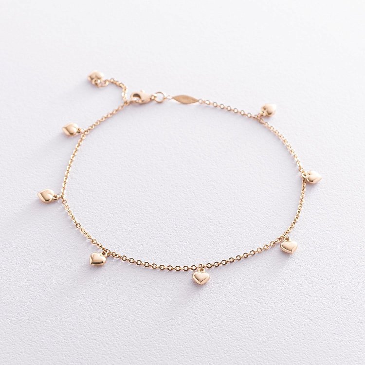 Золотой браслет "Сердечки" на ногу б04700 от ювелирного магазина Оникс