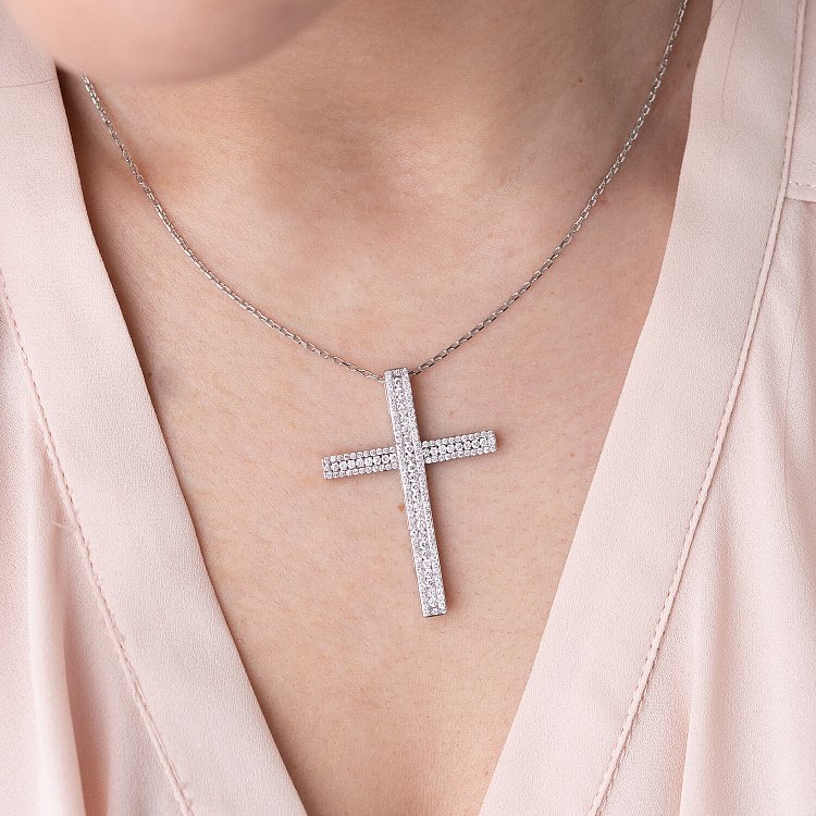 Золотий хрестик з діамантами пб0168ca від ювелірного магазину Онікс - 1