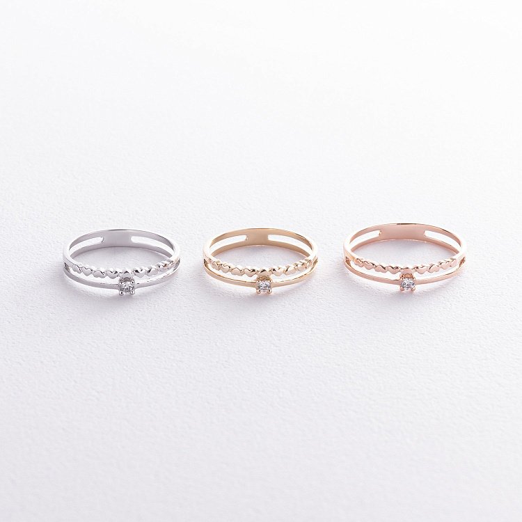 Золотое помолвочное кольцо c сердечками (фианит) к07511 от ювелирного магазина Оникс - 2