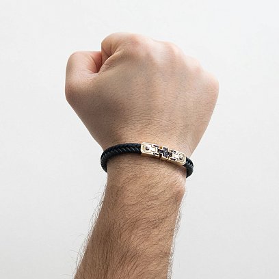 Каучуковий браслет з жовтого золота з фіанітами б03991 №2