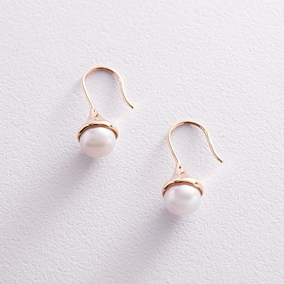 Золоті сережки - петельки з перлами с07865