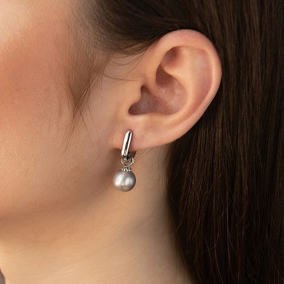 Серьги в белом золоте (культ. пресн. жемчуг) с08587 №2