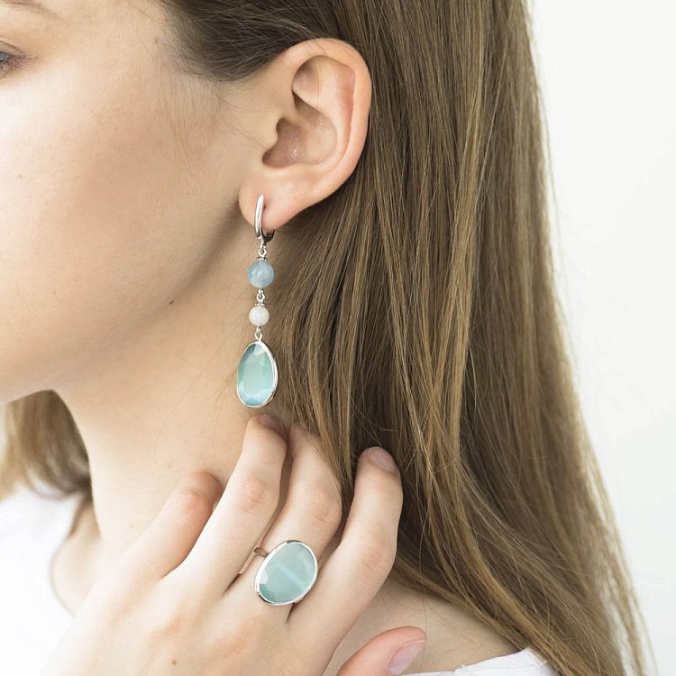 Серебряные серьги (им.улексит,агат) 122274 - 3 Серебряные серьги (им.улексит,агат) 122274 от ювелирного магазина Оникс - 3