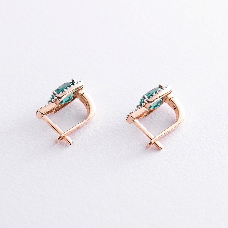 Золотые серьги с фианитами и празиолитами с04185 от ювелирного магазина Оникс - 3