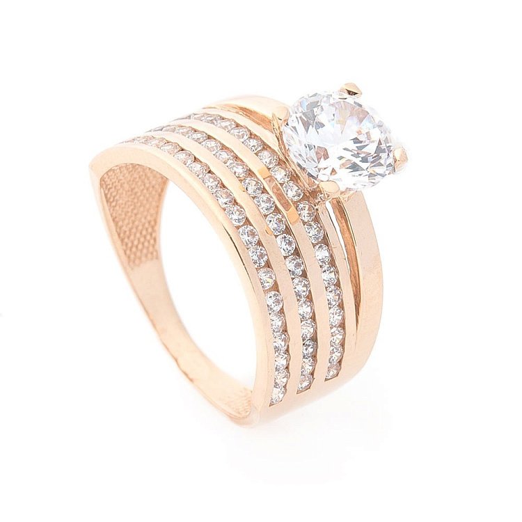 Золотое кольцо с фианитами к05356 от ювелирного магазина Оникс