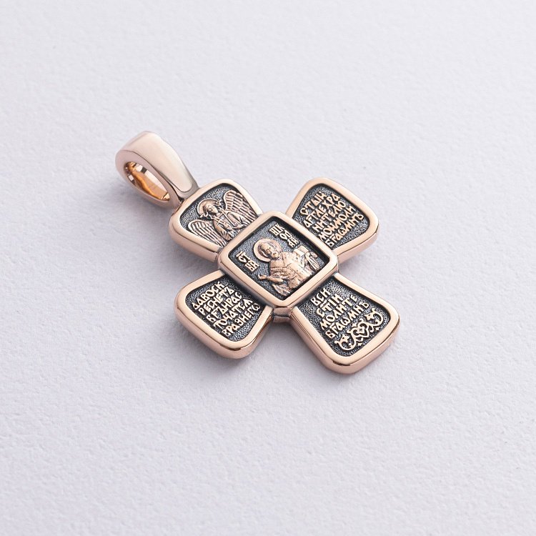 Золотой крест "Распятие. Свт. Николай Чудотворец. Молитва" п02428 - 2 Золотой крест "Распятие. Свт. Николай Чудотворец. Молитва" п02428 от ювелирного магазина Оникс - 2